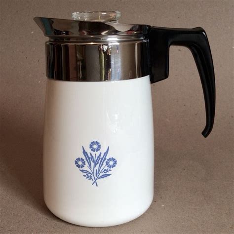 Vintage Corning Ware Blue Cornflower Coffee Pot 6 Cups Percolator Home Kitchen Corningware