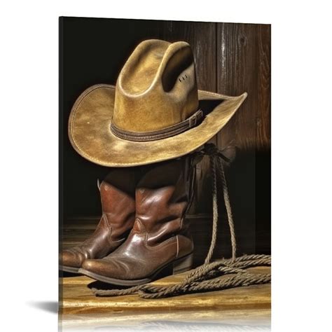 COMIO Vintage Western Cowboy Wall Art Cowboy Hat Boots Art Print Retro