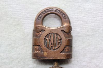 Vintage Brass Yale Towne Lock Padlock With Working Original Key Snaps