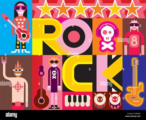 Rock And Roll Musical Collage Pop Art Vector Illustration With