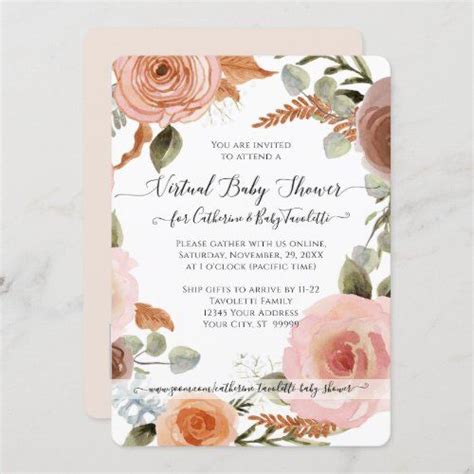 Floral Boho Blush Earth Tone Baby Virtual Shower Invitation Zazzle