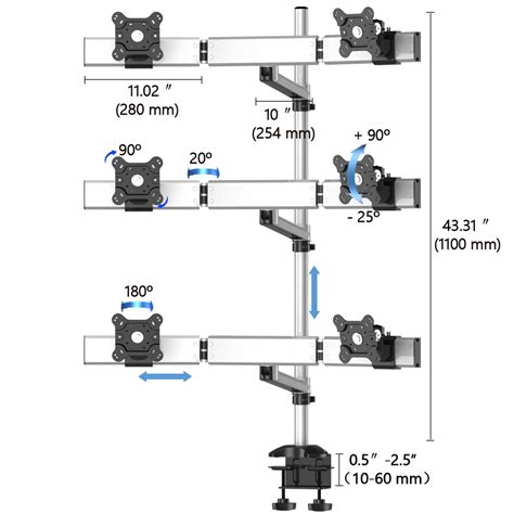 Sixfold Pro Six Monitor Three Rows Desk Mount, Swivel Arm