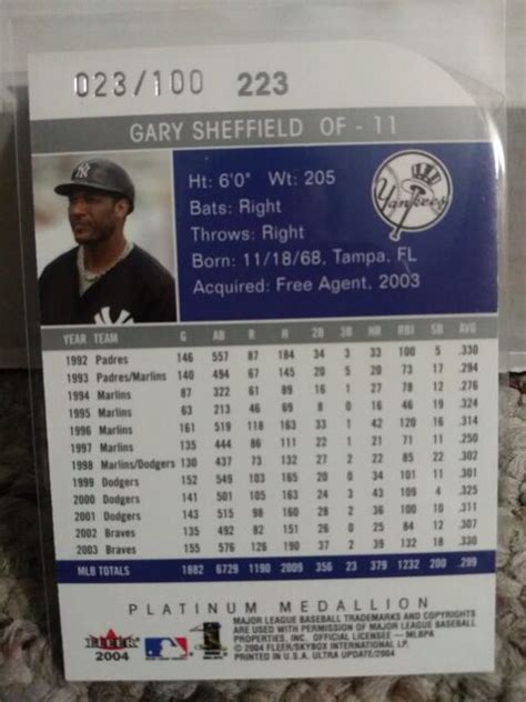 Fleer Ultra Platinum Medallion Gary Sheffield For Sale