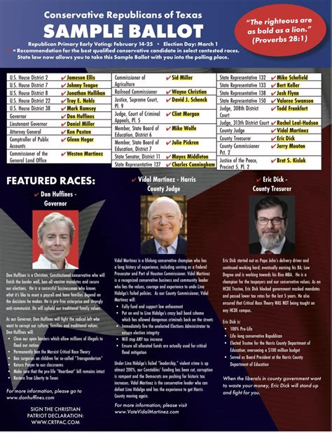 Harris County Sample Ballot Endorsements Conservative Republicans Of Texas