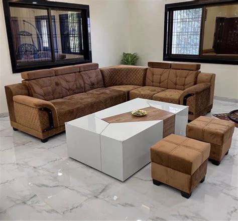 Wooden Cotton Eight Seater Brown L Shape Sofa Set At Rs Set In