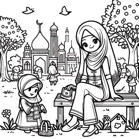 Wanita Berhijab Sedang Bermain Di Taman