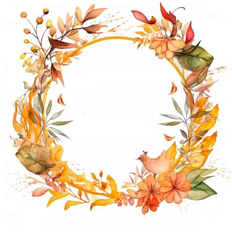 Premium Ai Image Watercolor Illustration Of A Wreath With Leaves And