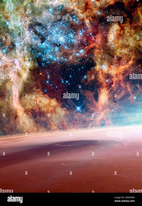 Planeta Alienígena Y Nebulosa Ilustración De Un Equipo Vista A Través De La Superficie De Un