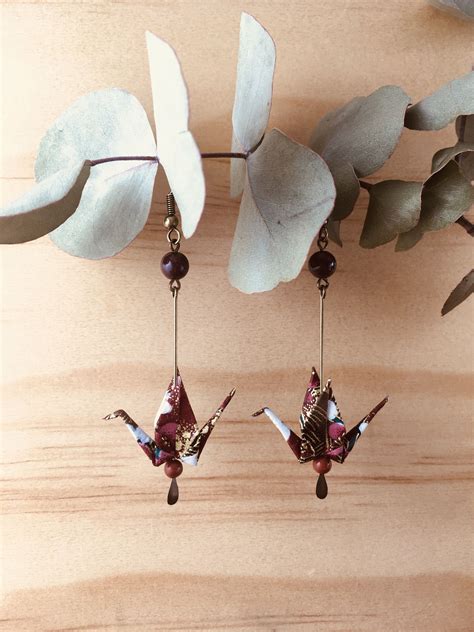 Boucles D Oreilles En Origami Oiseaux Marrons En Papier Etsy