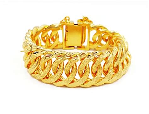 Mens Classic 22k 23k 24k Thai Baht Yellow Gold Plated Bracelet 7585