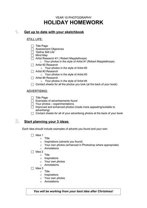 Holiday Homework Pdf