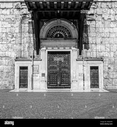 A Black And White Shot Of The Omayyad Mosque Main Entrance In The Old