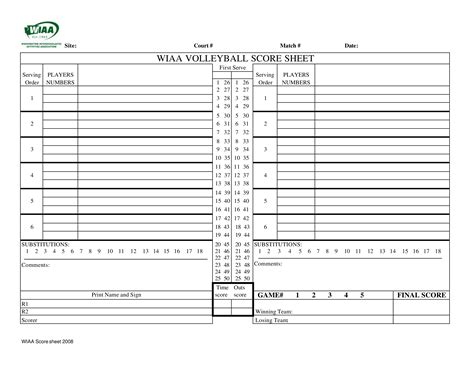 Volleyball Score Sheet Template