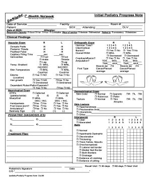 Fillable Online Initial Podiatry Progress Note Bgotoinsightbbcomb Fax