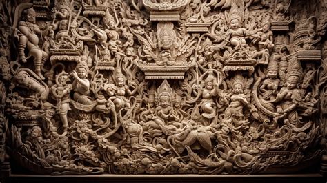 Display Made Of Carvings And Carvings In A Temple Background, 3d ...