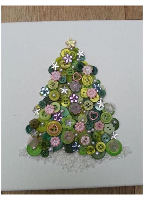 Tree Button Art Christmas Tree Art Tree Canvas Christmas Etsy Button