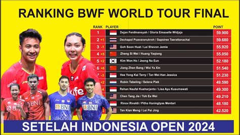 Ranking Bwf World Tour Finals Setelah Indonesia Open 2024 Dejan