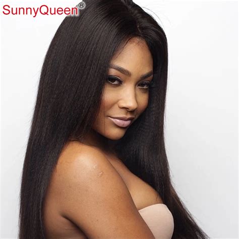 Italian Yaki Glueless Lace Front Human Hair Wigs Brazilian Virgin Hair