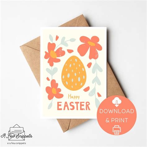 Happy Easter Printable Card Easter Egg Retro Easter Card Print At Home Card Template Instant