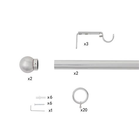 Satin Steel Extendable Curtain Pole With Ball Finial Cm Dia