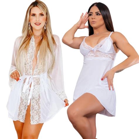 Kit C Camisola E Robe Sensual Sexy Acompanha Calcinhas Fio Dental