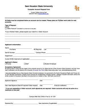 Fillable Online Shsu Computer Account Request Form Sam Houston State