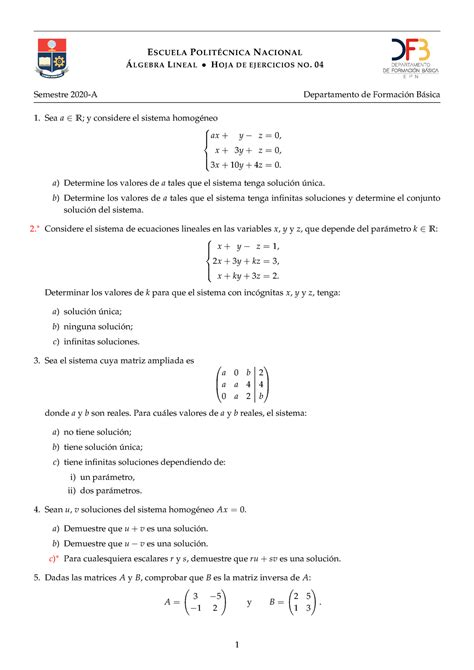 Hoja De Ejercicios No 04 Algebra Lineal EPN