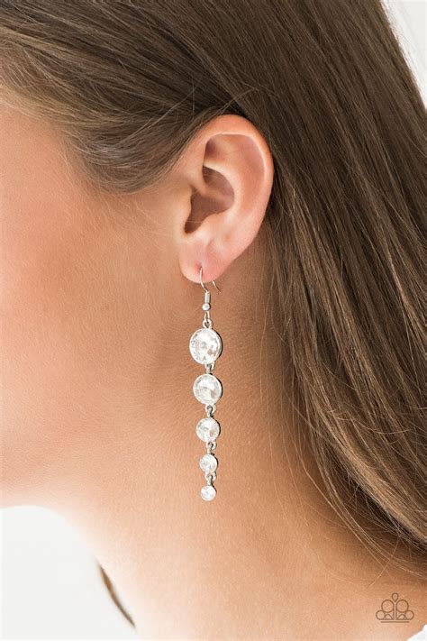 Paparazzi Raining Rhinestones White Rhinestone Dangle Earrings