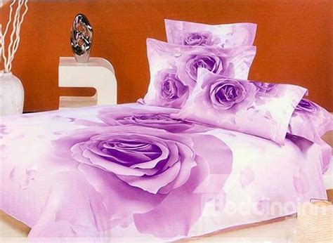 Hot Selling Luxurious Purple Rose Print 4 Piece Bedding Sets Feel