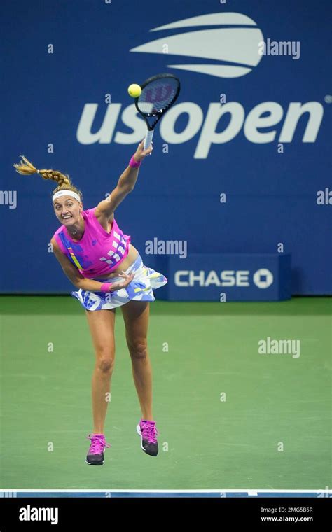 Petra Kvitova Of The Czech Republic Serves To Jessica Pegula Of The