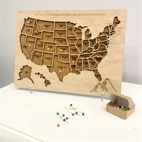 USA State Peaks USA High Points Map Wooden US Map Push Pin Map Etsy