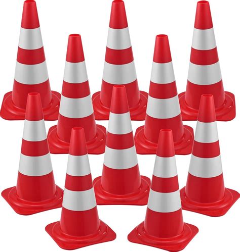 Pylonen Verkeerskegels Pionnen 50 Cm Set Van 10 Rood En Wit Bol