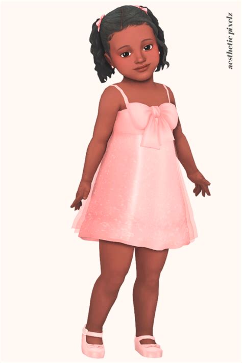 A Sims 4 Black Toddler Girl Wearing A Toddler Cc Pink Formal Dress In