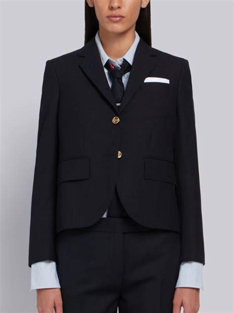 Classic Single Breasted Sport Coat In Navy 2 Ply Wool Fresco Thom Browne