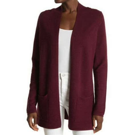 Devotion By Cyrus Ottoman Ribbed Open Cardigan Burgundy Long Sleeve