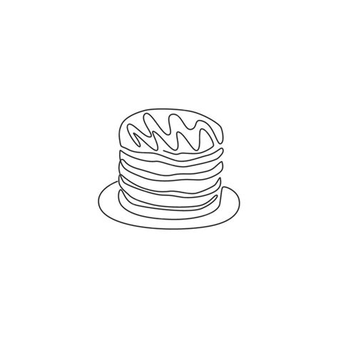 Premium Vector One Continuous Line Drawing American Pancake Piled