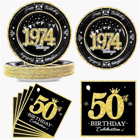 Algpty 60 Pcs Vintage 50th Birthday Plates And Napkins Set