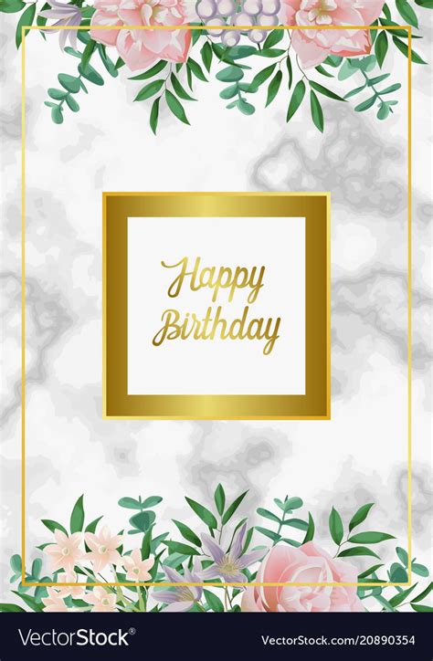 Luxury Happy Birthday Card With Pink Flowers On Vector Image