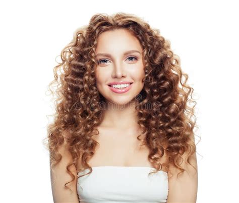 Happy Blonde Woman With Healthy Wavy Hair Isolated On White Stock Image