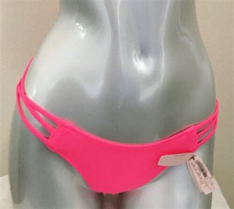 Nwt Victorias Secret Neon Hot Pink The Cheeky Strappy Bikini Bottom Xs