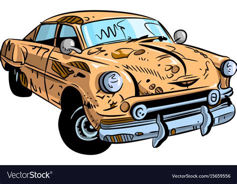 Cartoon image of broken down car Royalty Free Vector Image