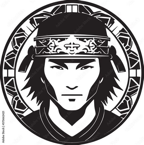 A young samurai. Black and white illustration for tattoo or logo. Brave ...