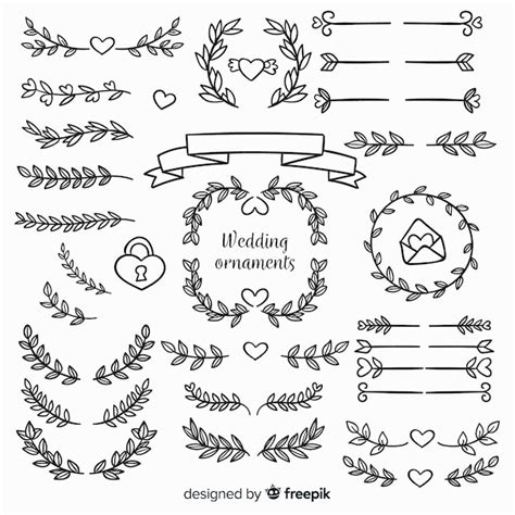 Adornos Florales De Boda Dibujados A Mano Vector Gratis