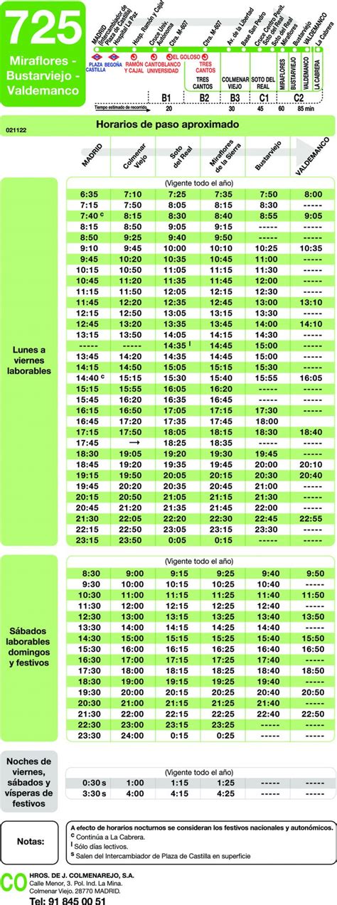 Horarios de autobús 725 Madrid Colmenar Viejo Tres Cantos Soto