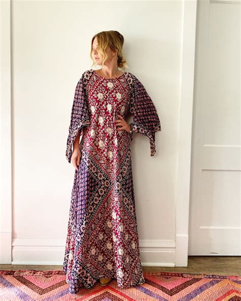 Vintage 70s Block Print Caftan India Kaftan Block Print Floral