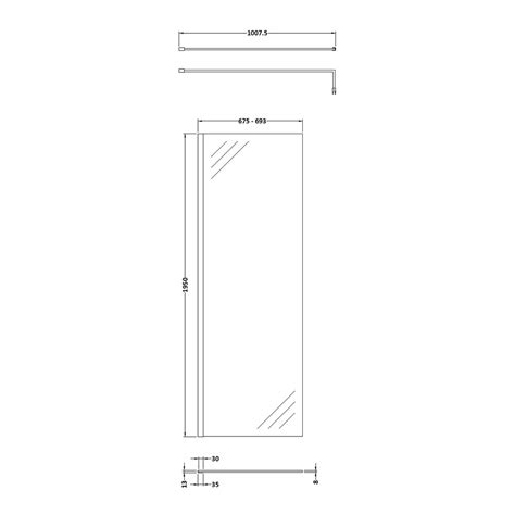 Hudson Reed Wetroom Shower Screen With Chrome Profile And Support Bar