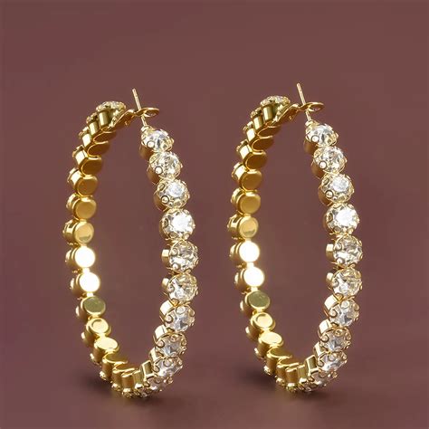 Treazy Luxury Big Crystal Hoop Earrings For Women Gold Silver Color Big Circle Earrings