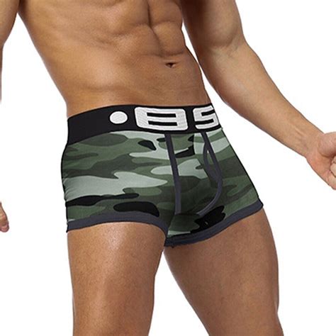 Sous vêtements camouflage vert pour hommes coton boxer slips poche en U