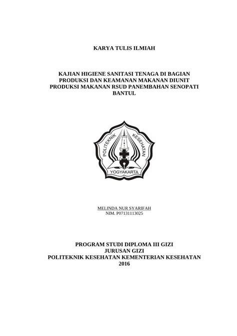 PDF KARYA TULIS ILMIAH KAJIAN HIGIENE SANITASI TENAGA DI Eprints