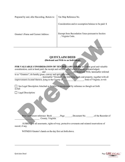 Virginia Quitclaim Deed From Husband And Wife To An Individual Us Legal Forms